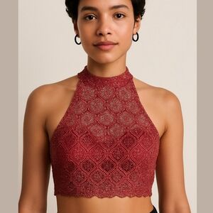 Sequin Hearts Red Silver Sparkle Halter Bralette Top Size 1